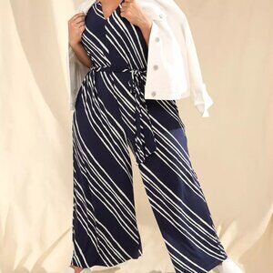 Notch-Neck Tie-Waist Jersey Jumpsuit
